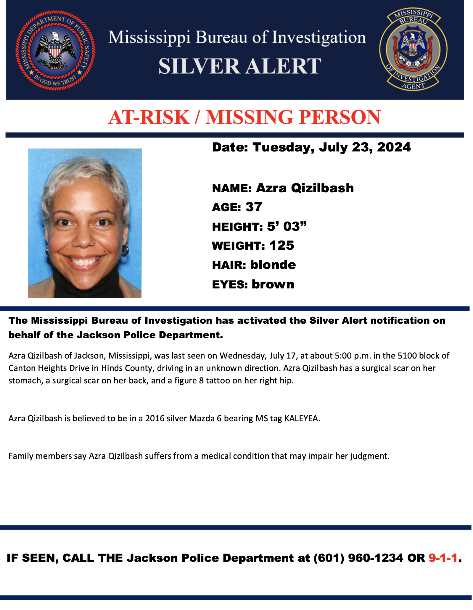 Silver Alert Azra Qizilbash At-Risk/Missing Person—CANCELED